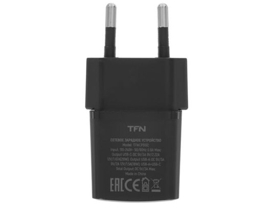 Зарядное устройство TFN СЗУ nano A+C PD 20W б/кабеля black TFN-WCRPD12